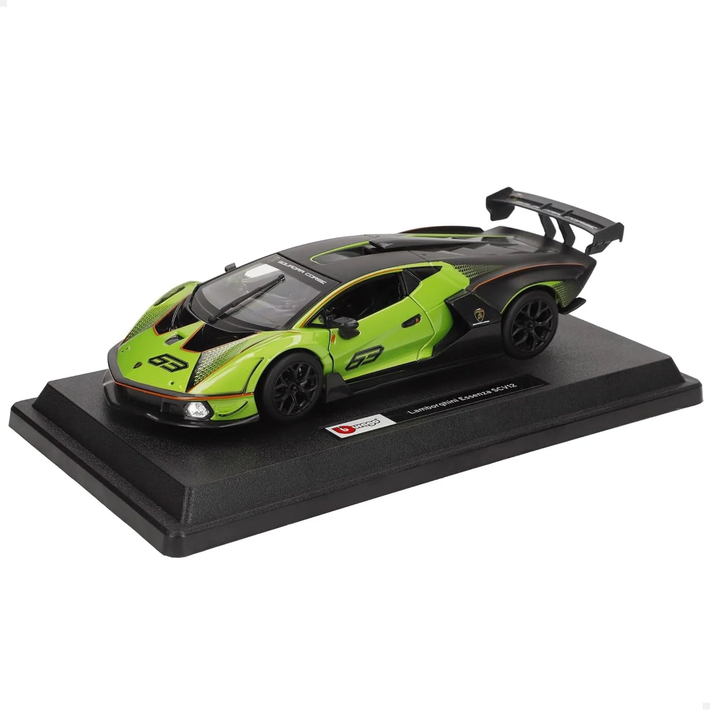 Model car on a display stand with a white background Bburago | Lamborghini Essenza SCV12 1:24 Scale Model car