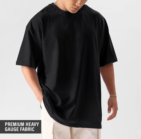 Men's Round Neck Solid Oversized T-shirt XXL Black