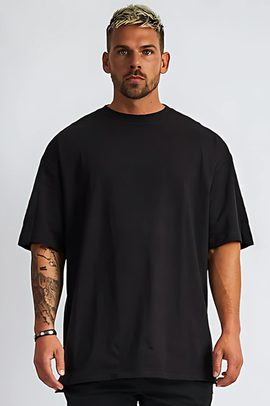 Men's Round Neck Solid Oversized T-shirt XL Black