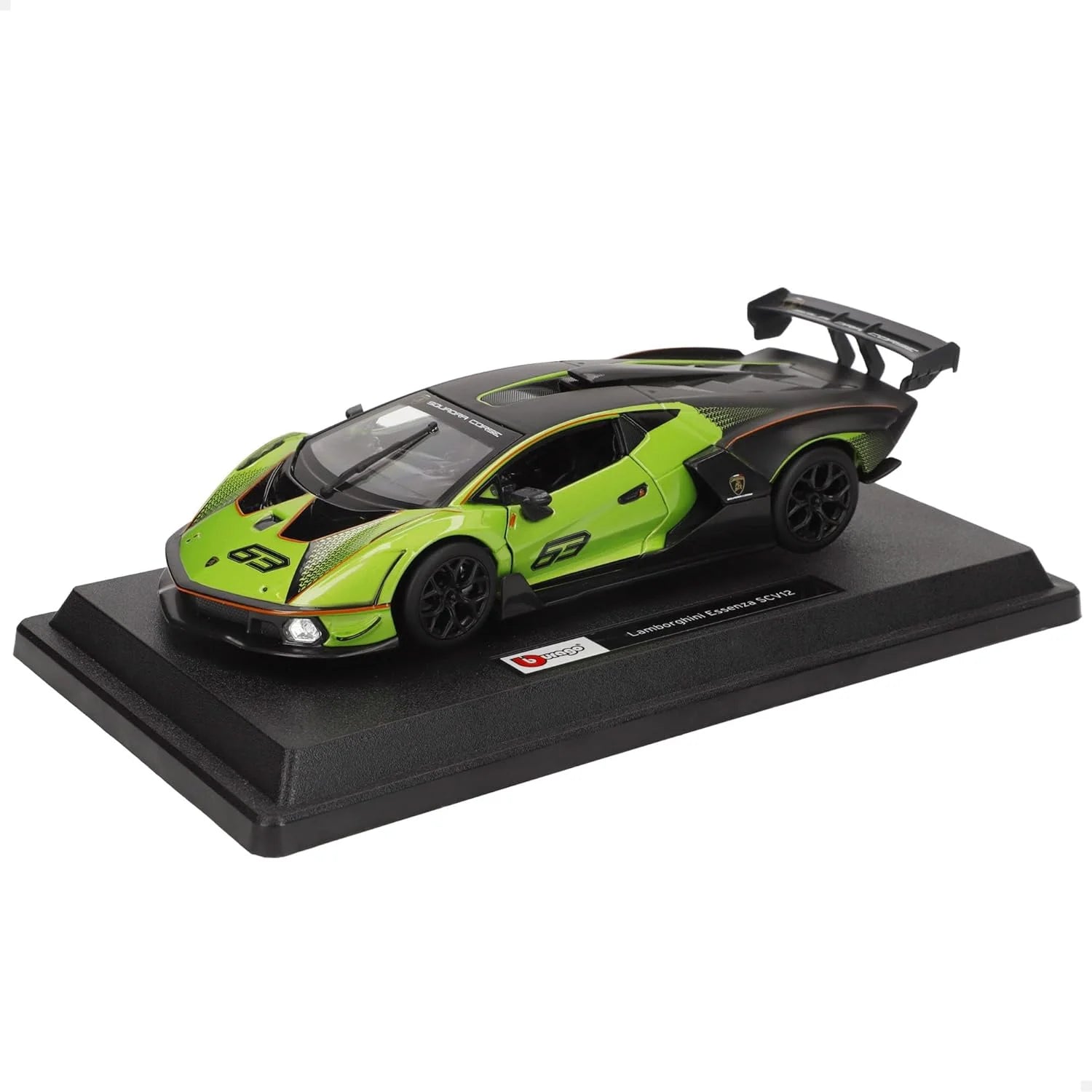 Model car on a display stand with a white background Bburago | Lamborghini Essenza SCV12 1:24 Scale Model car